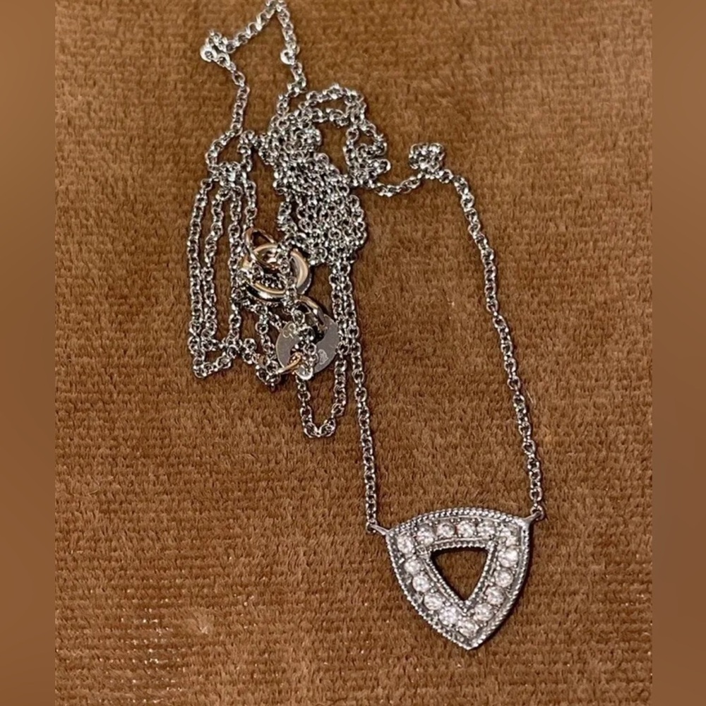 Dana Rebecca Solid 14K White Gold Natural Diamond Triangle Shield Necklace 14KT